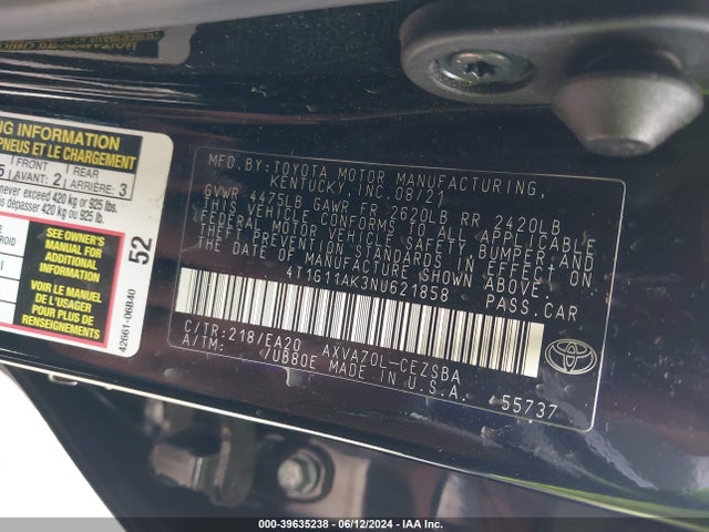 Toyota CAMRY SE 2022 4T1G11AK3NU621858 Image 9