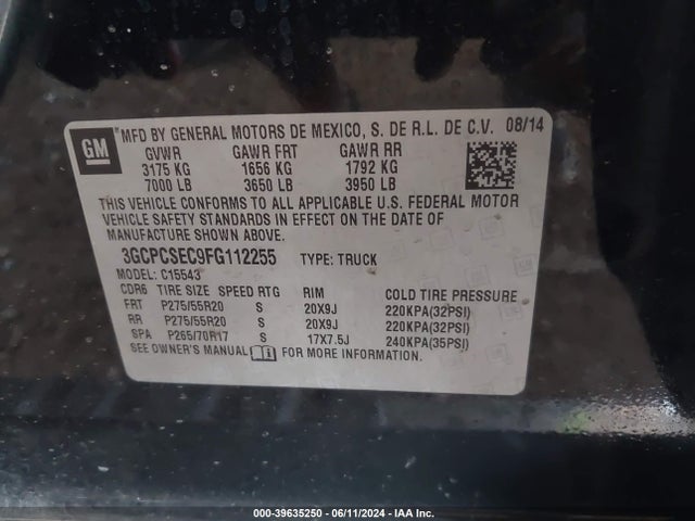 Chevrolet Silverado 1500 1lz 2015 3GCPCSEC9FG112255 Image 9