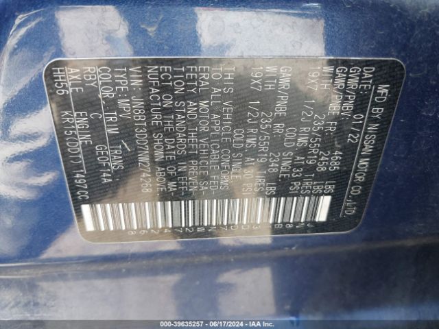 JN8BT3DD7NW274268 Nissan Rogue Platinum Intelligent Awd