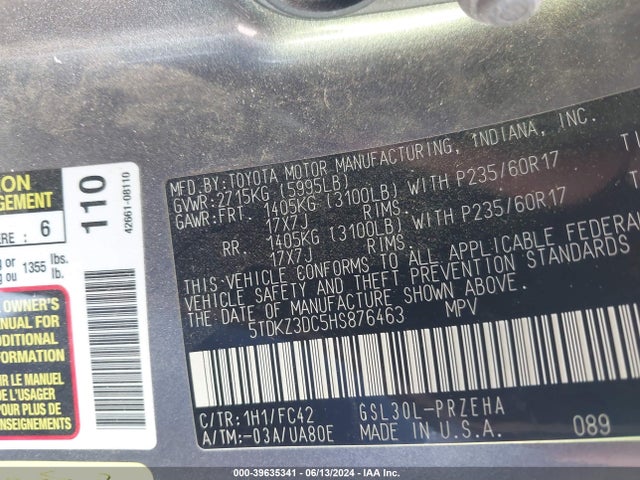 Toyota Sienna Le 8 Passenger 2017 5TDKZ3DC5HS876463 Image 9