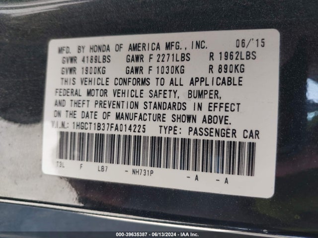 Honda Accord Lx-s 2015 1HGCT1B37FA014225 Image 9