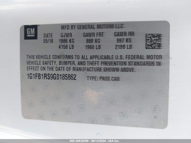 Chevrolet Camaro 1lt 2016 1G1FB1RS9G0185862 Image 9