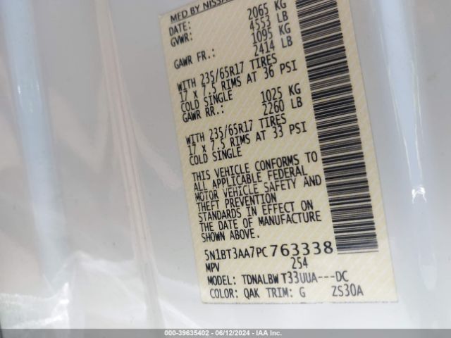 5N1BT3AA7PC763338 Nissan Rogue S Fwd