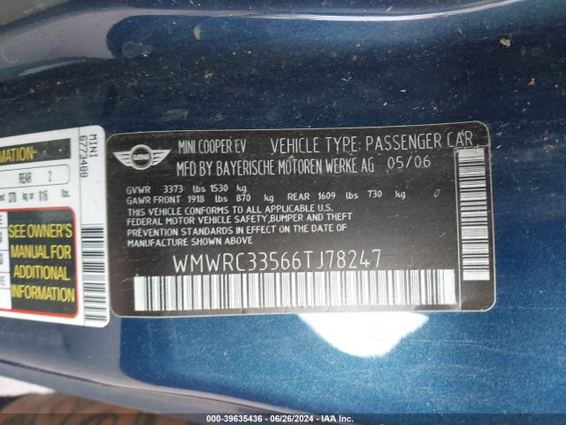 2006 MINI COOPER WMWRC33566TJ78247 Photo 8