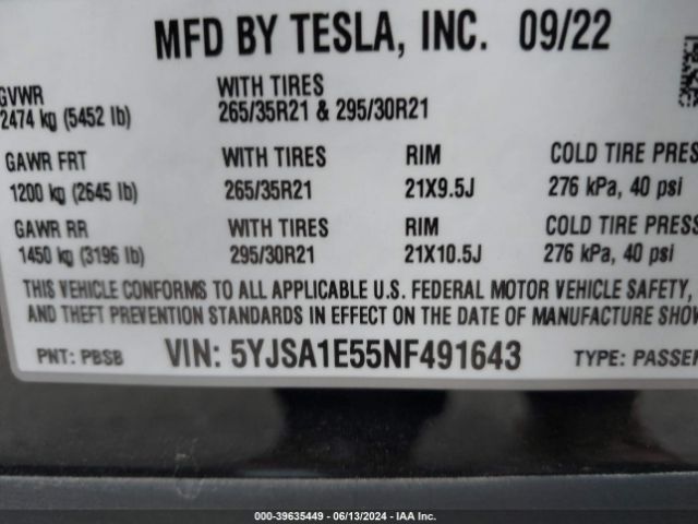 5YJSA1E55NF491643 Tesla Model S Dual Motor All-wheel Drive