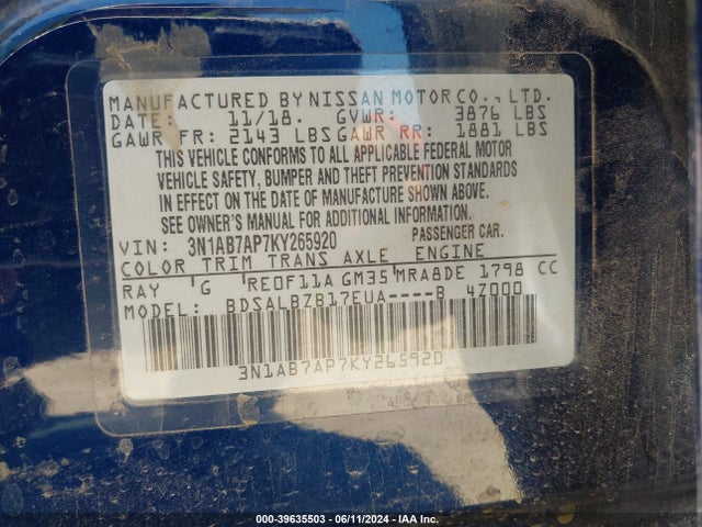 Nissan SENTRA S 2019 3N1AB7AP7KY265920 Image 9