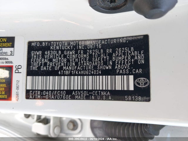 Toyota CAMRY LE 2017 4T1BF1FK4HU624034 Image 9