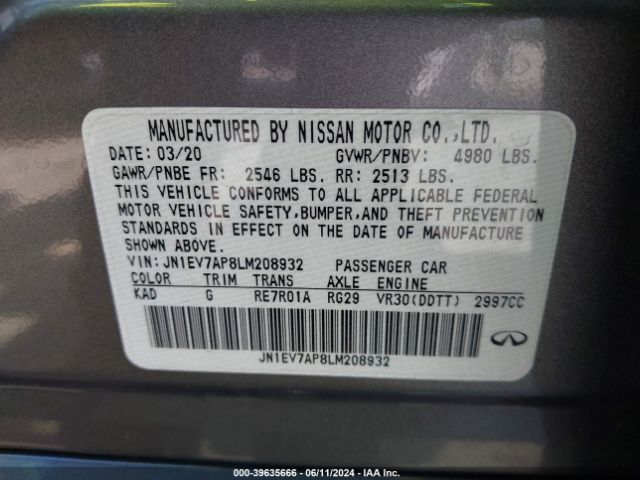 JN1EV7AP8LM208932 Infiniti Q50 PURE