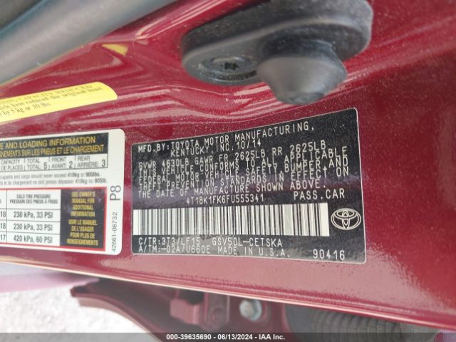 4T1BK1FK6FU555341 Toyota Camry Xse V6