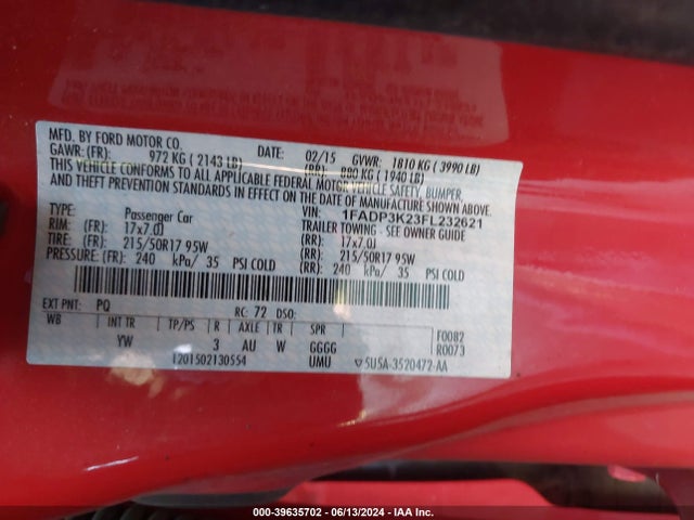 Ford FOCUS SE 2015 1FADP3K23FL232621 Image 9