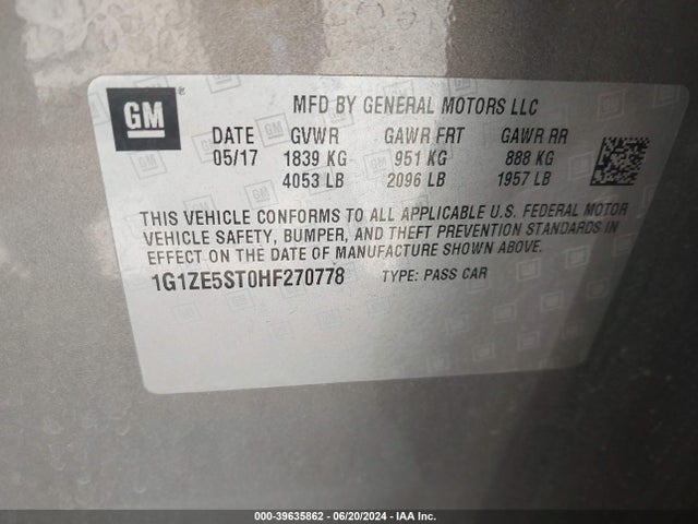 Chevrolet MALIBU 1LT 2017 1G1ZE5ST0HF270778 Image 9