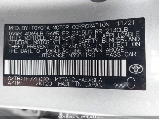 Toyota COROLLA SE 2022 JTDS4MCE1N3501190 Image 9