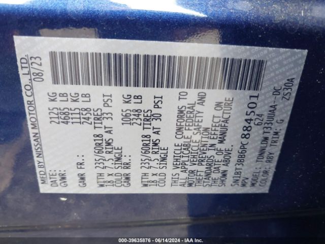 5N1BT3BB6PC884501 Nissan Rogue Sv Intelligent Awd