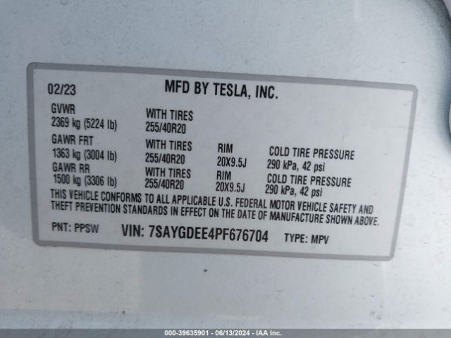 7SAYGDEE4PF676704 Tesla Model Y Awd/long Range Dual Motor All-wheel Drive