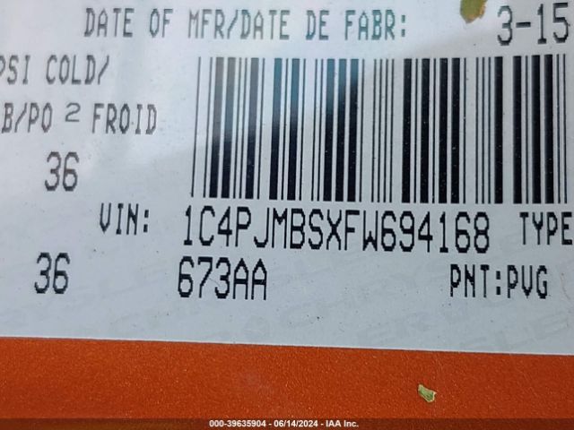 1C4PJMBSXFW694168 Jeep Cherokee Trailhawk