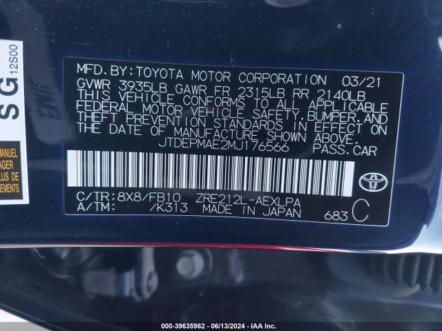Toyota COROLLA LE 2021 JTDEPMAE2MJ176566 Image 9