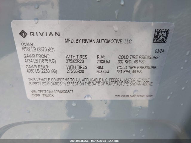 Rivian R1t Adventure Quad Motor Large Pack 2024 7FCTGAAA0RN033807 Image 9