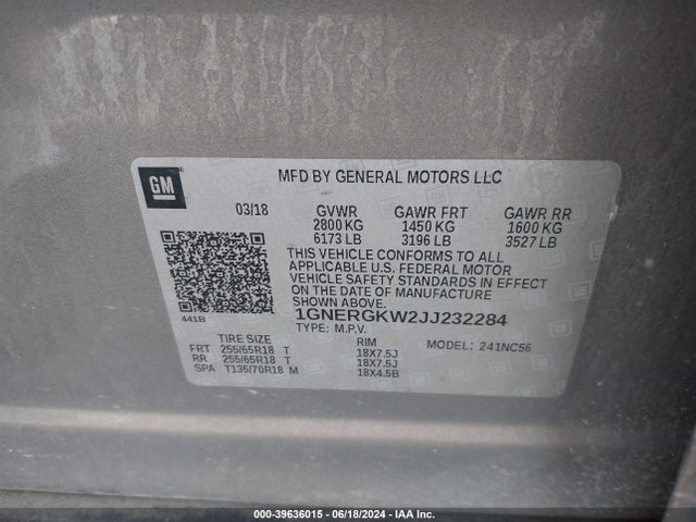 Chevrolet Traverse 1lt 2018 1GNERGKW2JJ232284 Image 9