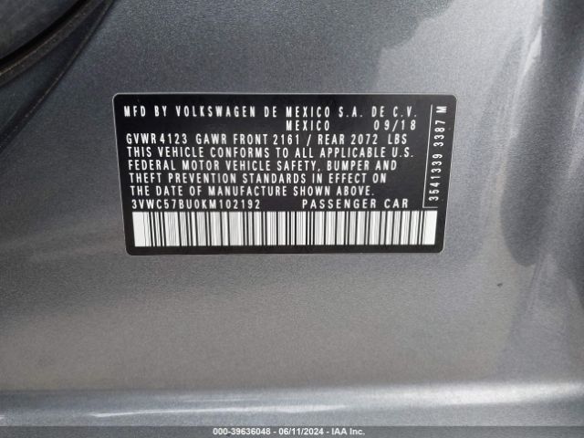3VWC57BU0KM102192 Volkswagen Jetta 1.4t R-line/1.4t S/1.4t Se