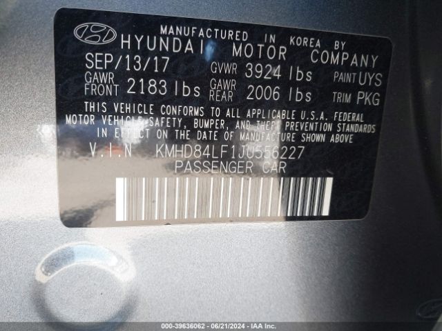 KMHD84LF1JU556227 Hyundai Elantra Value Edition