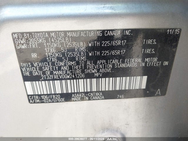 Toyota RAV4 LE 2016 2T3ZFREV0GW241206 Image 9