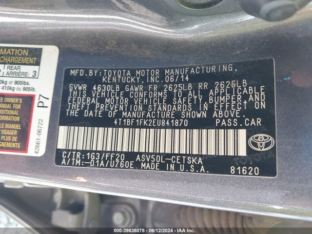 Toyota CAMRY SE 2014 4T1BF1FK2EU841870 Image 9