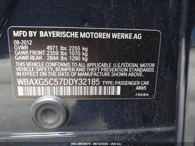 Aukcja sprzedaży 2013 Bmw 528i, vin: WBAXG5C57DDY32185, numer aukcji: 39636079