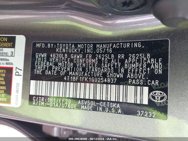 Toyota CAMRY SE 2016 4T1BF1FK1GU254837 Image 9