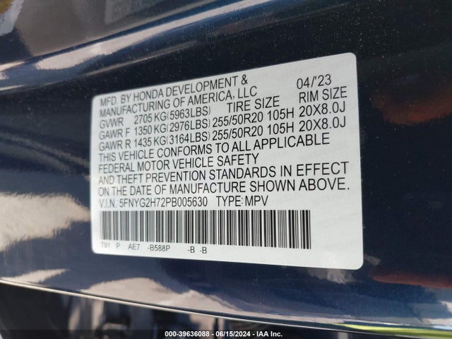 Honda Pilot 2wd Touring 2023 5FNYG2H72PB005630 Image 9