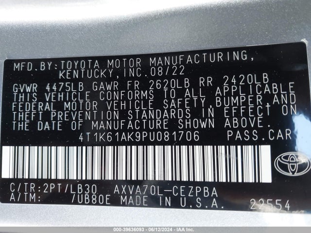 Toyota CAMRY XSE 2023 4T1K61AK9PU081706 Image 9
