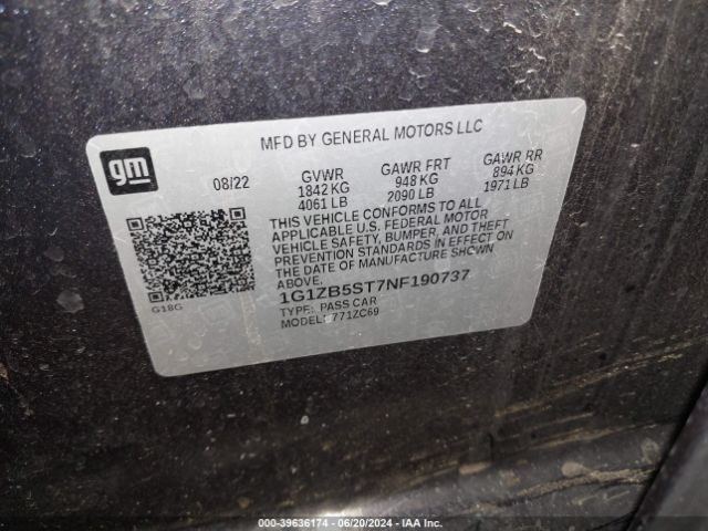 1G1ZB5ST7NF190737 Chevrolet Malibu Fwd Ls