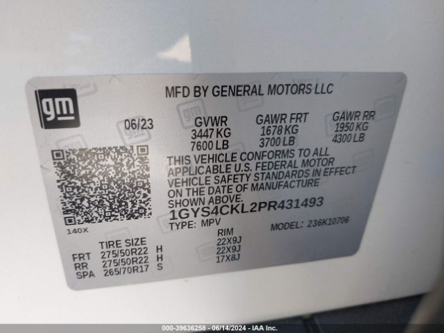 1GYS4CKL2PR431493 Cadillac Escalade 4wd Premium Luxury