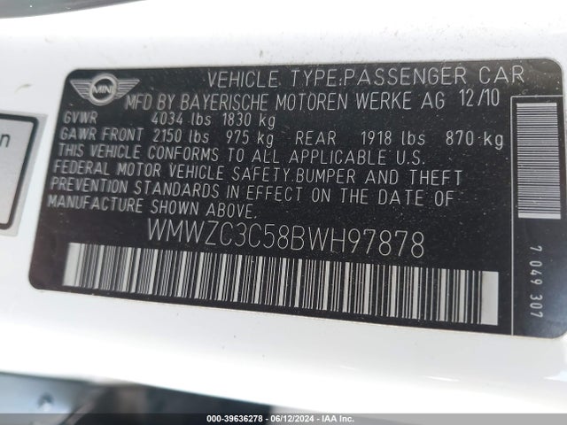 2011 MINI COOPER S COUNTRYMAN WMWZC3C58BWH97878 Photo 8