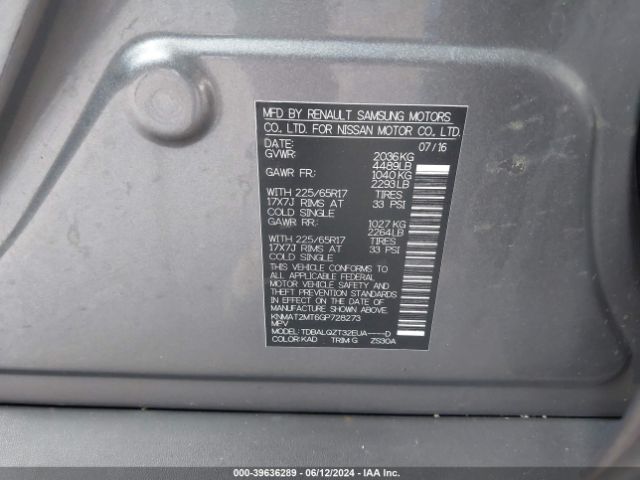 KNMAT2MT6GP728273 Nissan ROGUE SV