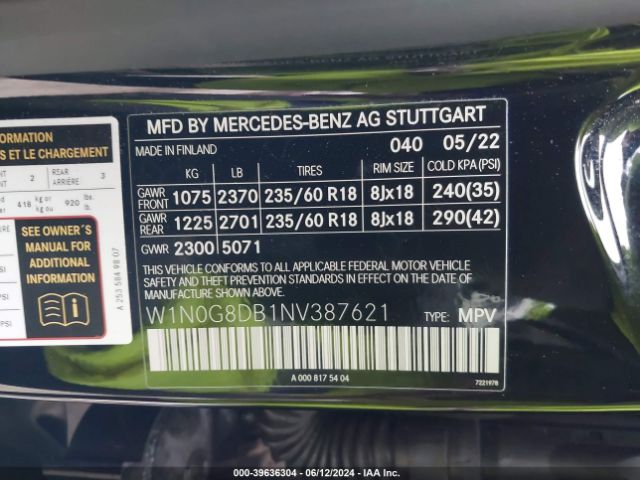 W1N0G8DB1NV387621 Mercedes-Benz Glc 300 Suv