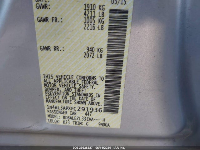 Nissan Altima 2.5 S 2015 1N4AL3APXFC291936 Image 9