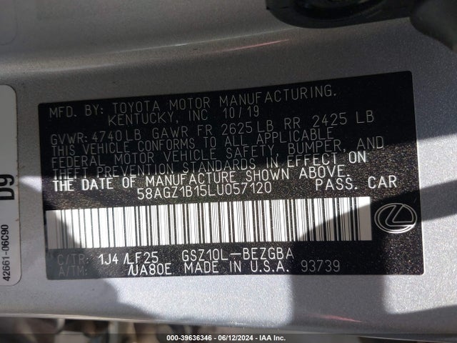 58AGZ1B15LU057120 Lexus Es 350 F Sport