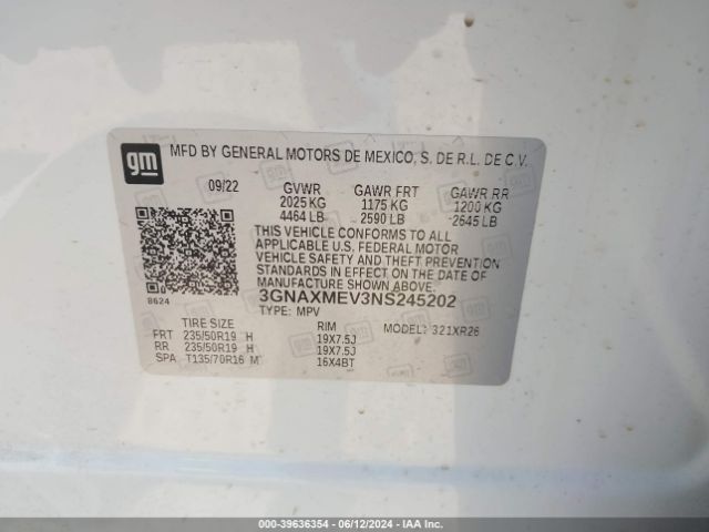 3GNAXMEV3NS245202 Chevrolet Equinox Fwd Rs