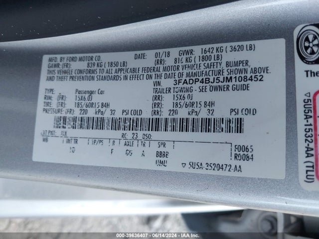 Ford FIESTA SE 2018 3FADP4BJ5JM108452 Image 9