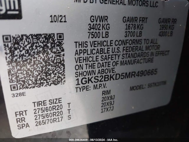 GMC Yukon 4wd Slt 2021 1GKS2BKD5MR490665 Image 9