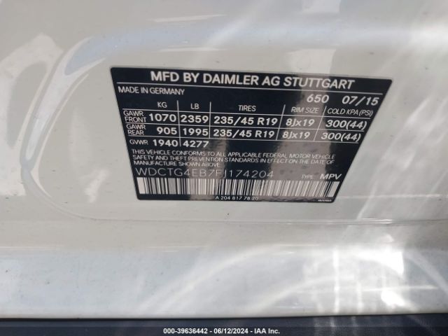 WDCTG4EB7FJ174204 Mercedes-Benz GLA 250