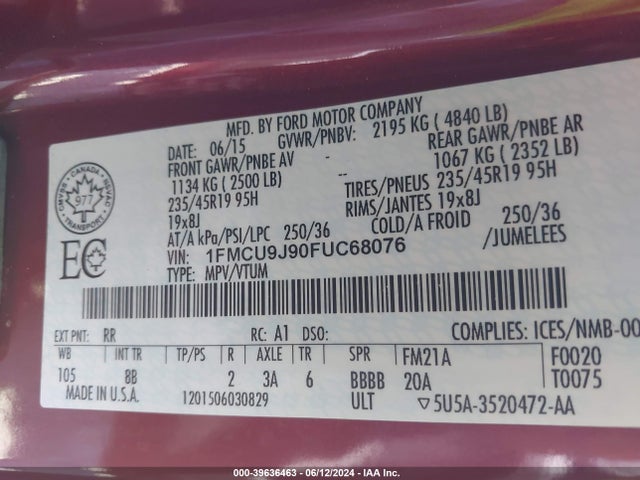 Ford Escape Titanium 2015 1FMCU9J90FUC68076 Image 9