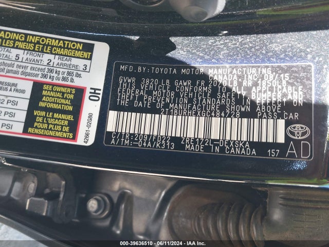 Toyota Corolla S W/special Edition Pkg 2016 2T1BURHEXGC484728 Image 9