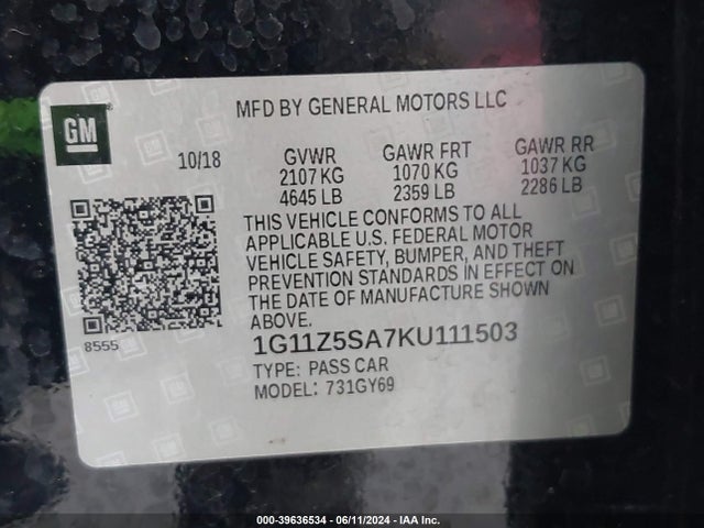 Chevrolet IMPALA LT 2019 1G11Z5SA7KU111503 Image 9