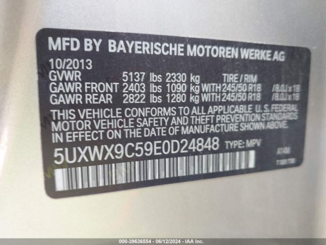 5UXWX9C59E0D24848 BMW X3 Xdrive28i
