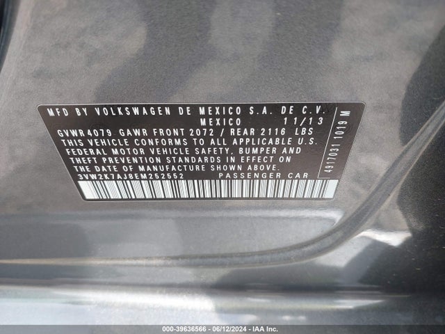 Volkswagen Jetta 2.0l S 2014 3VW2K7AJ8EM252552 Image 9