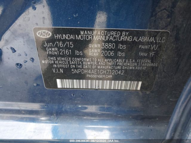 5NPDH4AE1GH712042 Hyundai ELANTRA SE