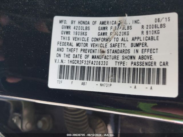 1HGCR2F32FA206330 Honda ACCORD LX
