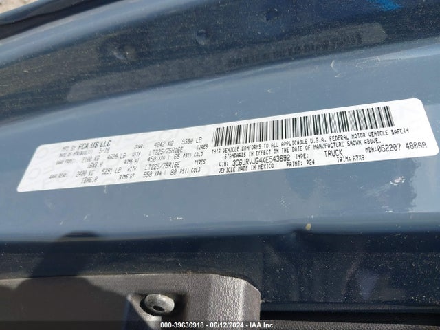 3C6URVJG4KE543692 RAM Promaster 3500 Cargo Van High Roof 159 Wb Ext