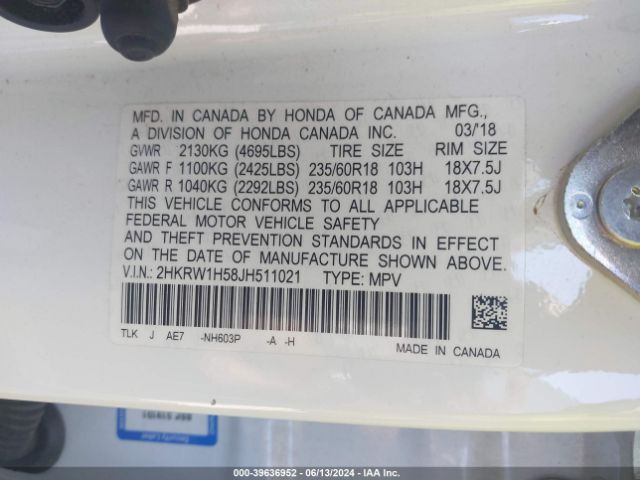 2HKRW1H58JH511021 Honda CR-V EX